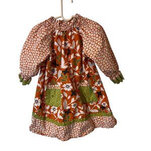 Vintage-Inspired Orange Floral Peasant Dress Green Pockets By Jelly The Pug Sz 5